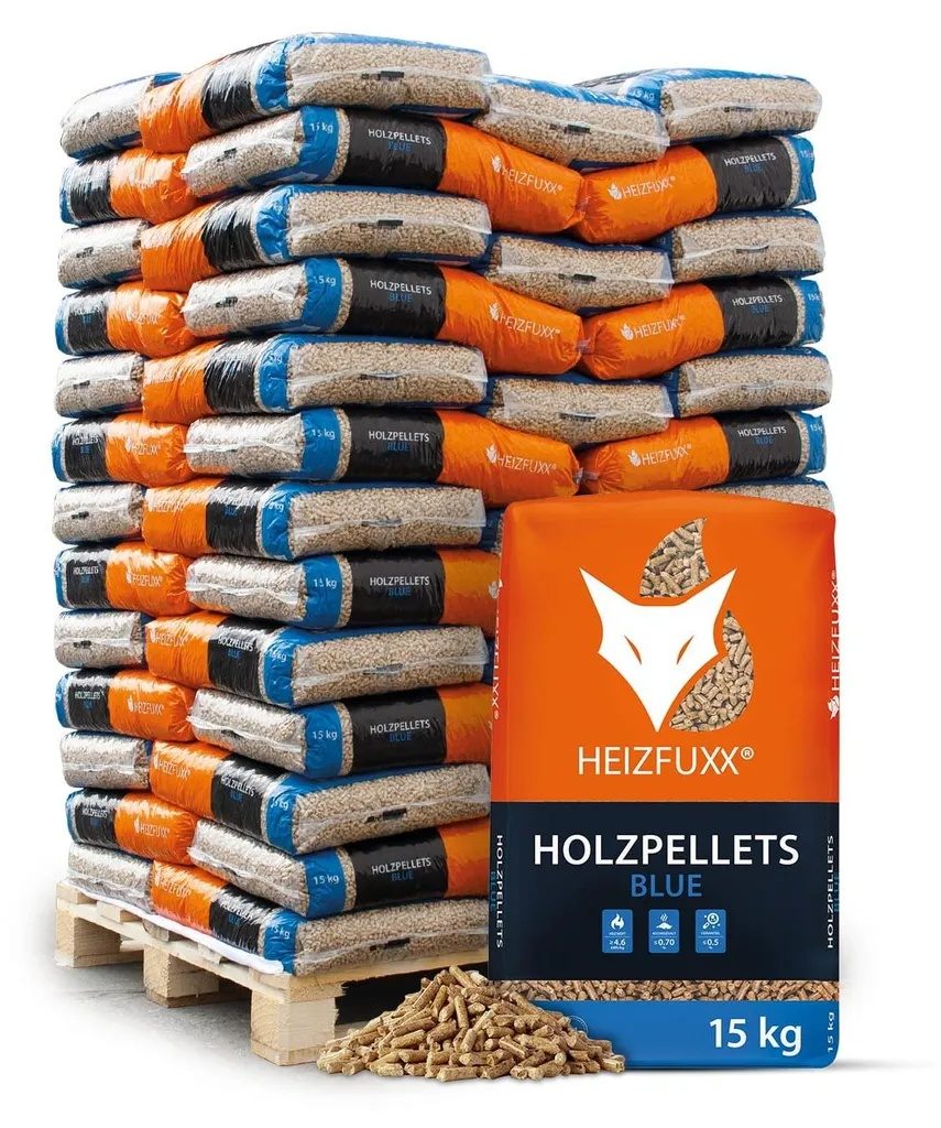 Heizfuxx Blue als Pelletvorrat – 65 Säcke zu 15 kg – Produktansicht 1