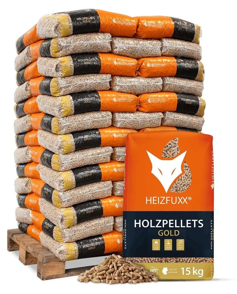 Heizfuxx Gold HD Pelletvorrat – 65 Säcke, 975 kg gesamt – Produktansicht 1